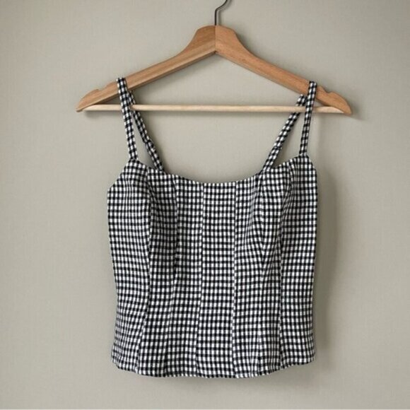 NEW Reformation Hattie Linen Top in Black and White Remy Check | size US 0 - Picture 6 of 13